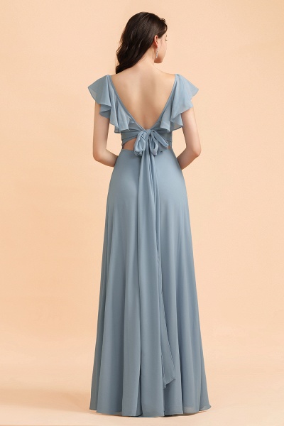 Chic Sweetheart A-Line Backless Chiffon Bridesmaid Dress With Side Slit Bowknot_3