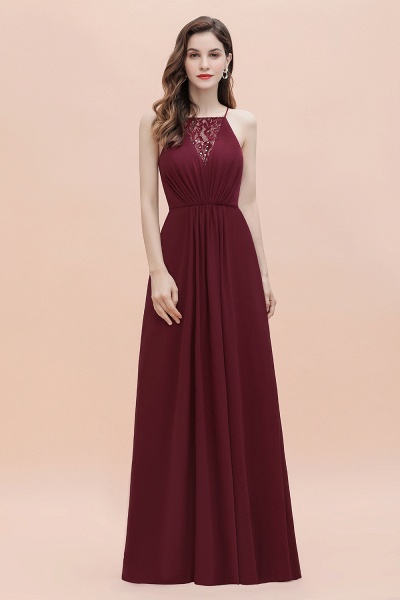 Träger Bateau A-Linie Pailletten Chiffon Abendkleid_3