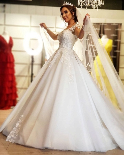 Gorgeous A-line Off-the-shoulder Long sleeves Wedding Dress_2