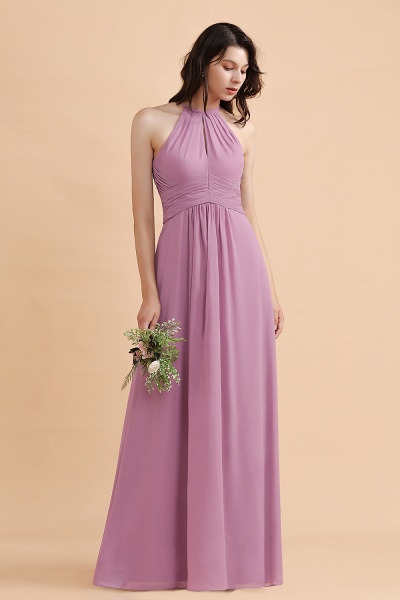 Halter Chiffon A-Line Garden Wedding Party Dress Floor-length Bridesmaid Dress_6