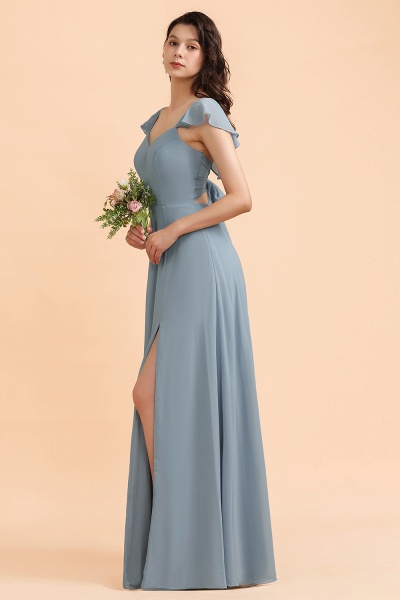 Chic Sweetheart A-Line Backless Chiffon Bridesmaid Dress With Side Slit Bowknot_6