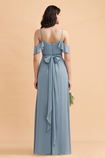 Amazing Grey Blue Off-the-Shoulder A-Line Soft Chiffon Bridesmaid Dress With Bowknot_3