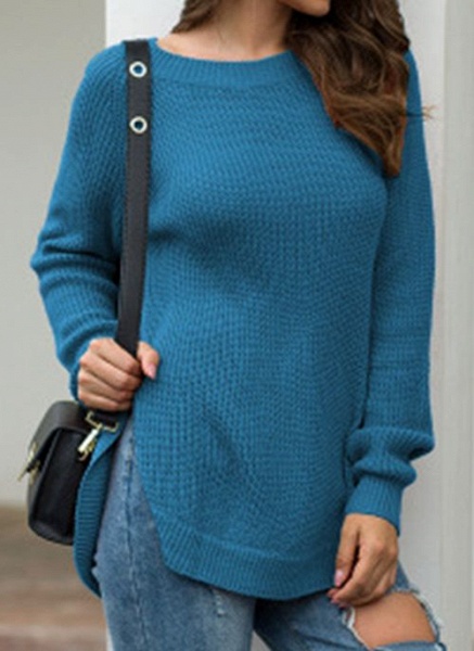 Round Neckline Solid Casual Loose Regular Shift Sweaters_1