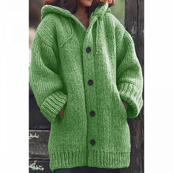 Women Long Cardigan Solid Hooded Sweater_8