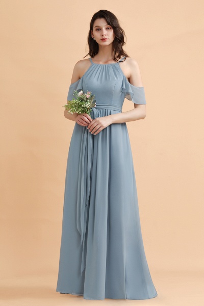 Amazing Grey Blue Off-the-Shoulder A-Line Soft Chiffon Bridesmaid Dress With Bowknot_6