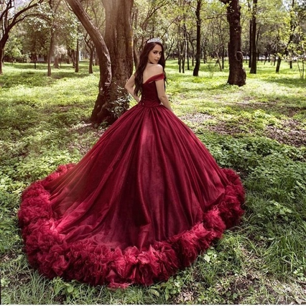 Long Princess Off-the-shoulder Tulle Wedding Dress_3