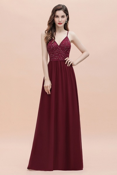 V-Neck Straps A-line Bridesmaid Dress Sequins Evening Dress_7