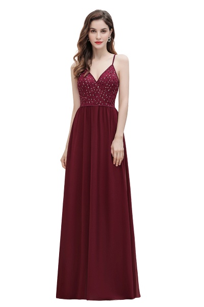 V-Neck Straps A-line Bridesmaid Dress Sequins Evening Dress_1