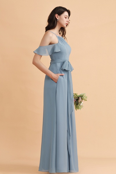 Amazing Grey Blue Off-the-Shoulder A-Line Soft Chiffon Bridesmaid Dress With Bowknot_5