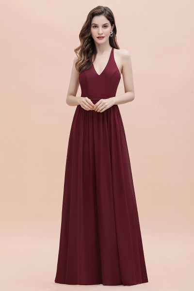 Burgundy Sleeveless V-neck Beaded Back Chiffon Bridesmaid Dress_6