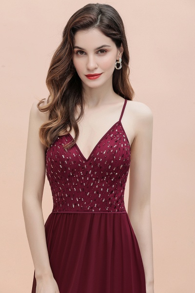 V-Neck Straps A-line Bridesmaid Dress Sequins Evening Dress_9