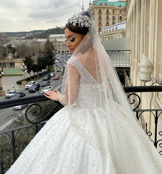 Gorgeous Sweetheart Off-the-Shoulder Backless Pearl Beading Ruffles Tulle Ball Gown Wedding Dress_5