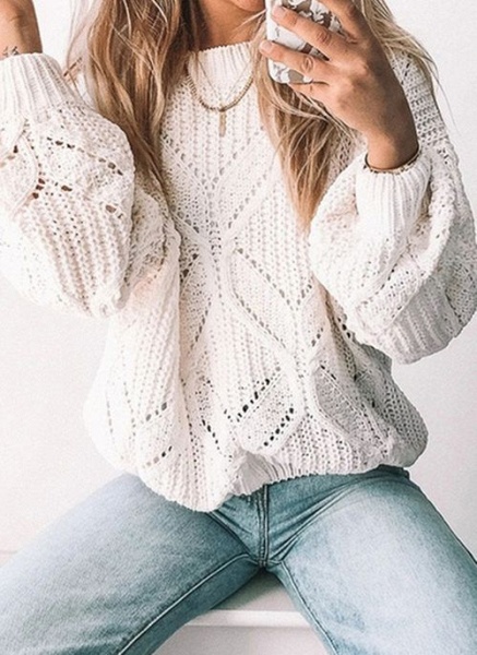 Round Neckline Solid Casual Loose Regular Shift Sweaters