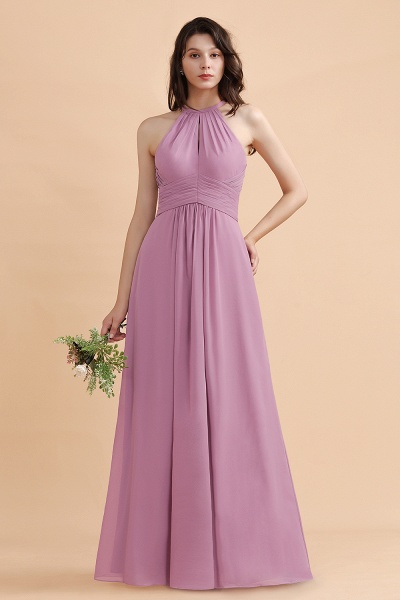 Halter Chiffon A-Line Garden Wedding Party Dress Floor-length Bridesmaid Dress_1