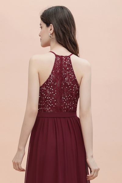 Burgundy Sleeveless V-neck Beaded Back Chiffon Bridesmaid Dress_8