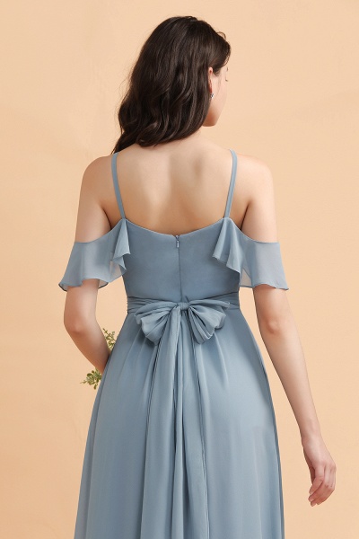 Amazing Grey Blue Off-the-Shoulder A-Line Soft Chiffon Bridesmaid Dress With Bowknot_9