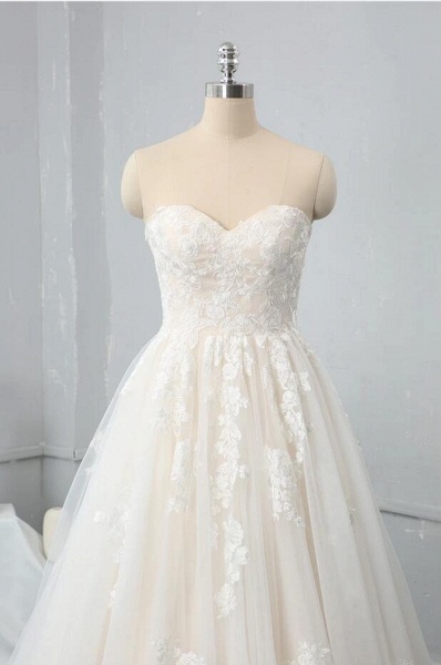 Vintage Sweetheart Backless Appliques Lace Tulle Floor-length A-Line Wedding Dress_3