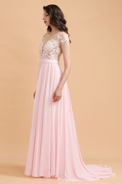 Cap Sleeves Lace Appliques A-Line Chiffon Bridesmaid Dress With Side Slit_5