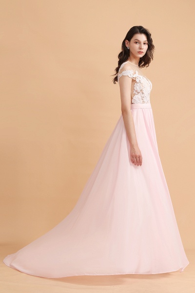 Cap Sleeves Lace Appliques A-Line Chiffon Bridesmaid Dress With Side Slit_7