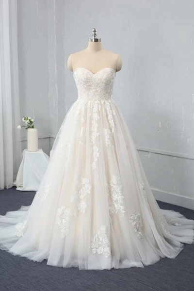 Vintage Sweetheart Backless Appliques Lace Tulle Floor-length A-Line Wedding Dress_1
