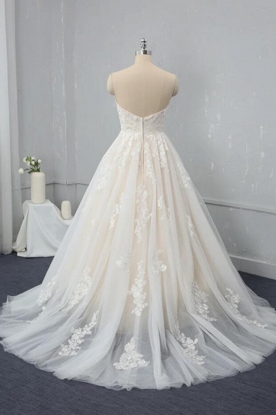 Vintage Sweetheart Backless Appliques Lace Tulle Floor-length A-Line Wedding Dress_2