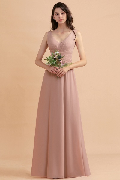 A-Line Chiffon Bridesmaid Dress V-neck Backless Floor-length Maid of Honor Dress_7