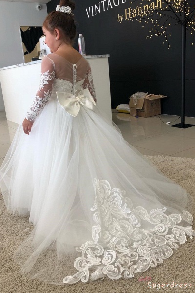 Boho Long Sleeves lace Flower Girl Dresses for Wedding_6