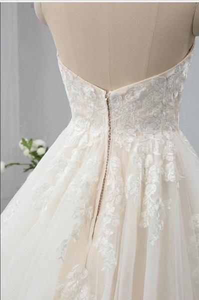 Vintage Sweetheart Backless Appliques Lace Tulle Floor-length A-Line Wedding Dress_4