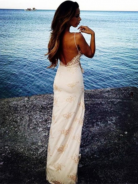 Chic Long Column Straps Split Lace Backless Prom Dress with Slit_5