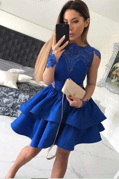 Elegant Short A-line Lace Long Sleeve Prom Dress_1