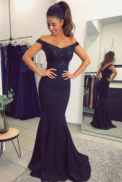 Chic Off-the-shoulder Floor-length Mermaid Prom Dress With Floral Lace_3