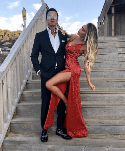 Simple Red Long Mermaid V-neck Sequin Backless Prom Dress with Slit_5