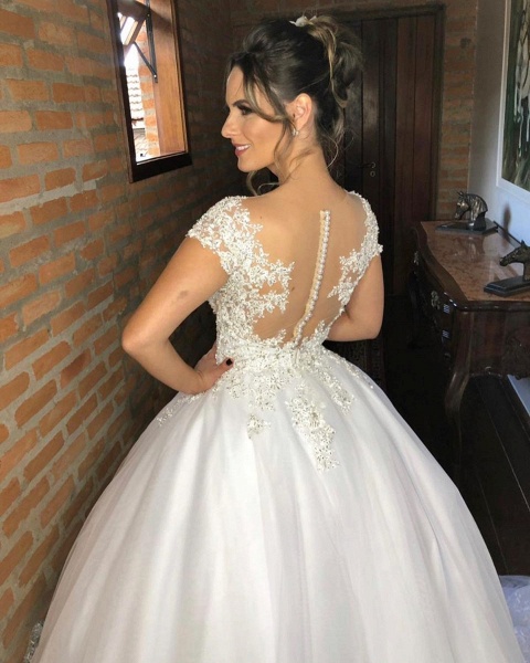 Elegant Appliques Lace V-neck Floor-length Wedding Dresses | Cocosbride