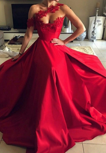 Classy Red One Shoulder Sweetheart A-Line Prom Dresses_1