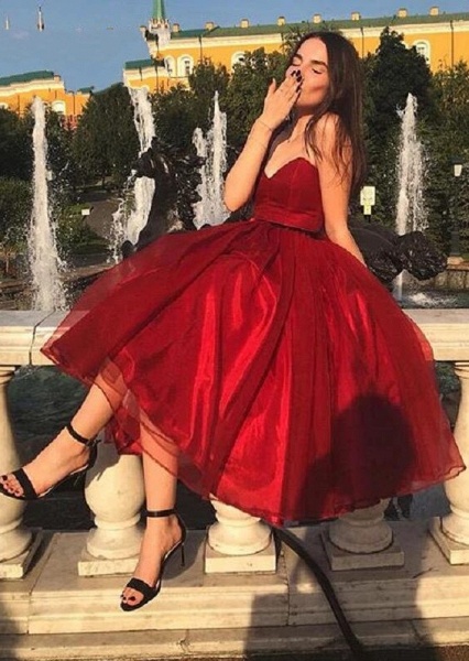 Charming Red Sweetheart Tea-length Ball Gown Prom Dresses_1