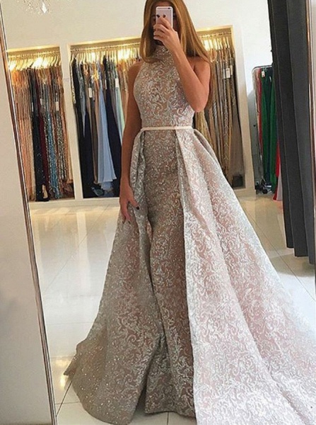 Brilliant High Neck Sequins Floor-length Mermaid Prom Dress With Train_1