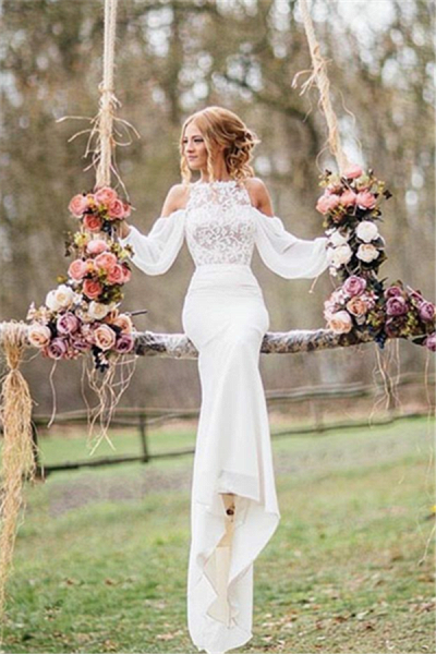 Elegant Lace Long-sleeves Mermaid Wedding Dress_1