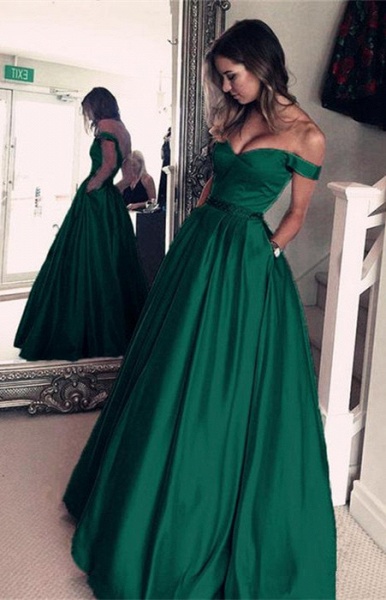 Elegant Long A-line Off-the-shoulder Satin Prom Dress with Pockets_1