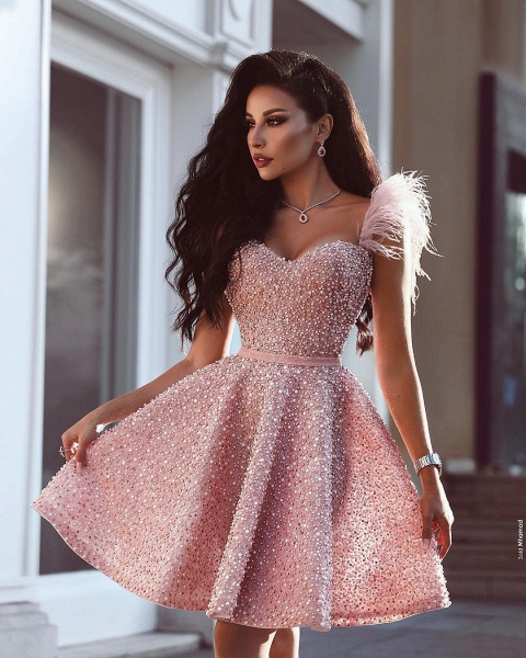 Luxury Pink Short A Line Homecoming Dresses_1